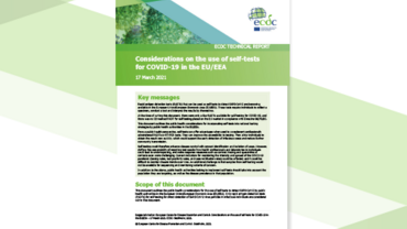 Cover: Considerations on the use of self-tests for COVID-19 in the EU/EEA