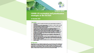 Cover of the report: COVID-19 vaccination and prioritisation strategies in the EU/EEA
