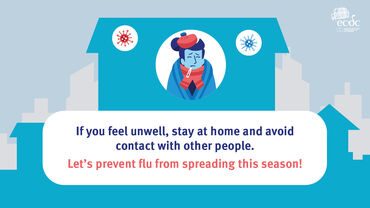 Social media card: Let's prevent flu from spreading this season! Stay home when sick
