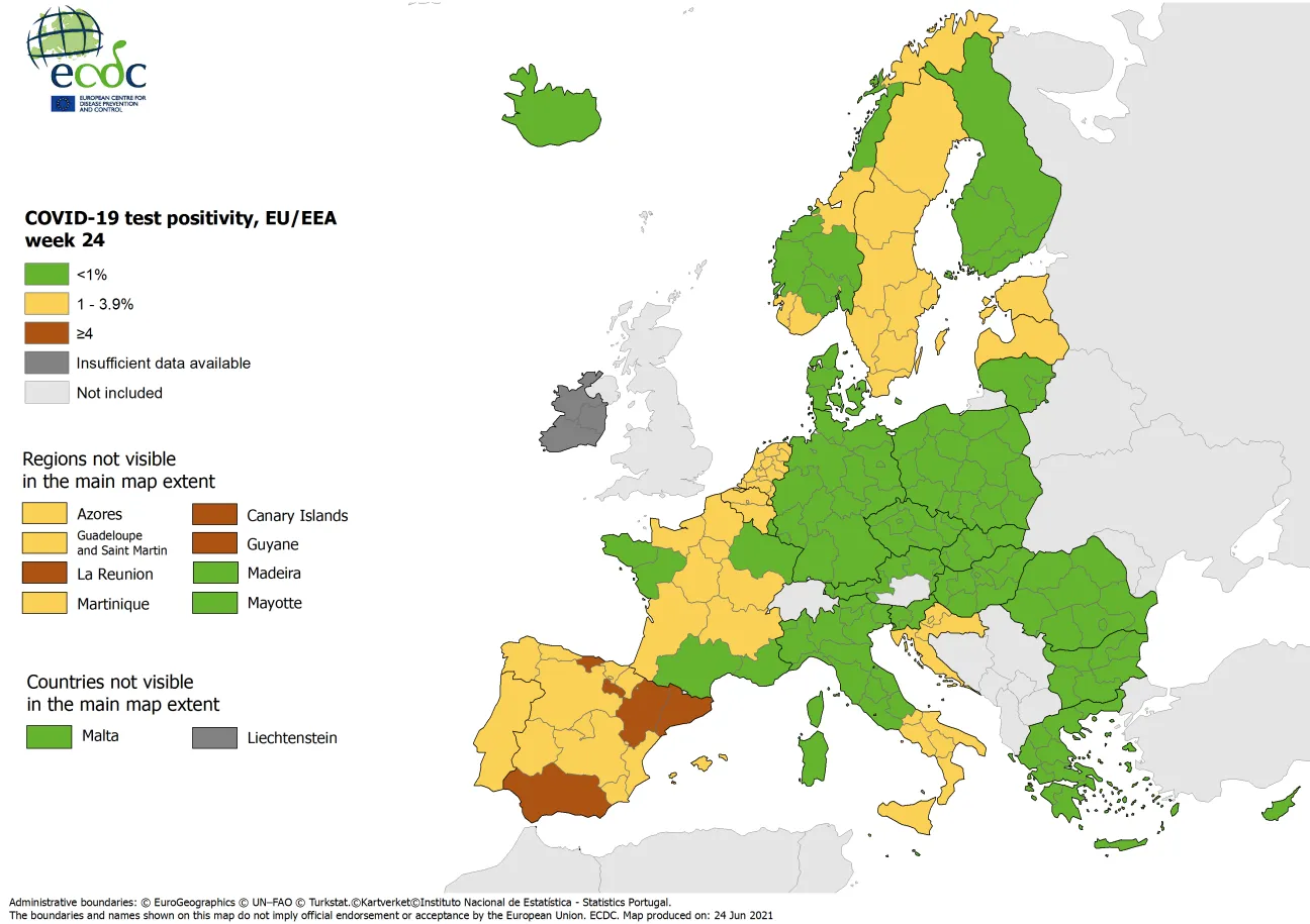 Positivity rates, updated 24 June 2021