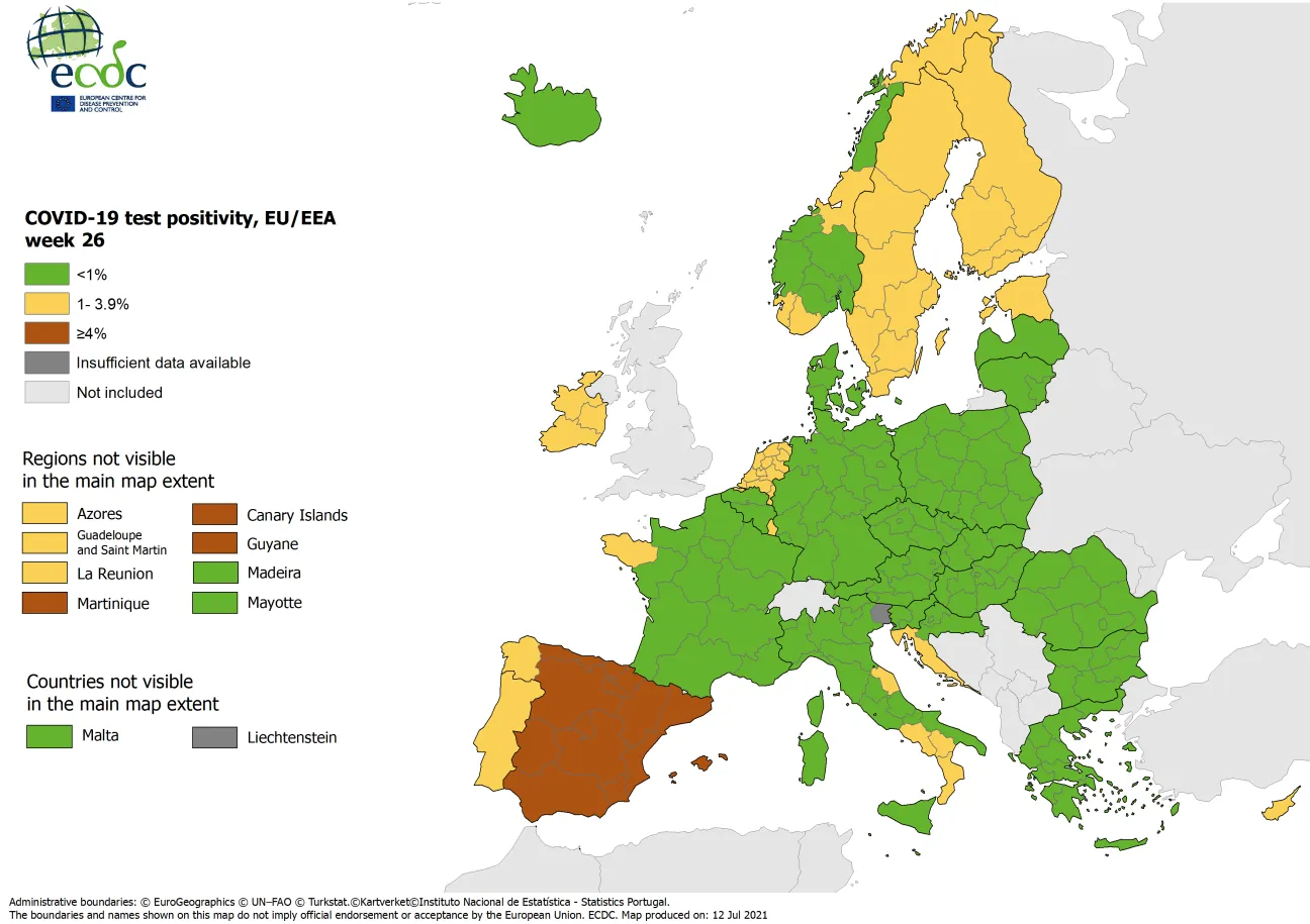 Positivity rates, updated 8 July 2021