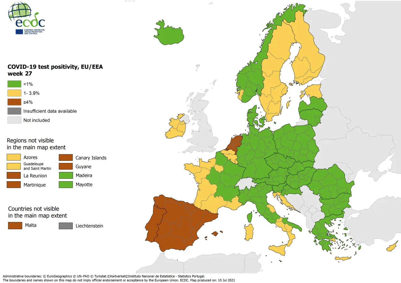 Positivity rates, updated 15 July 2021