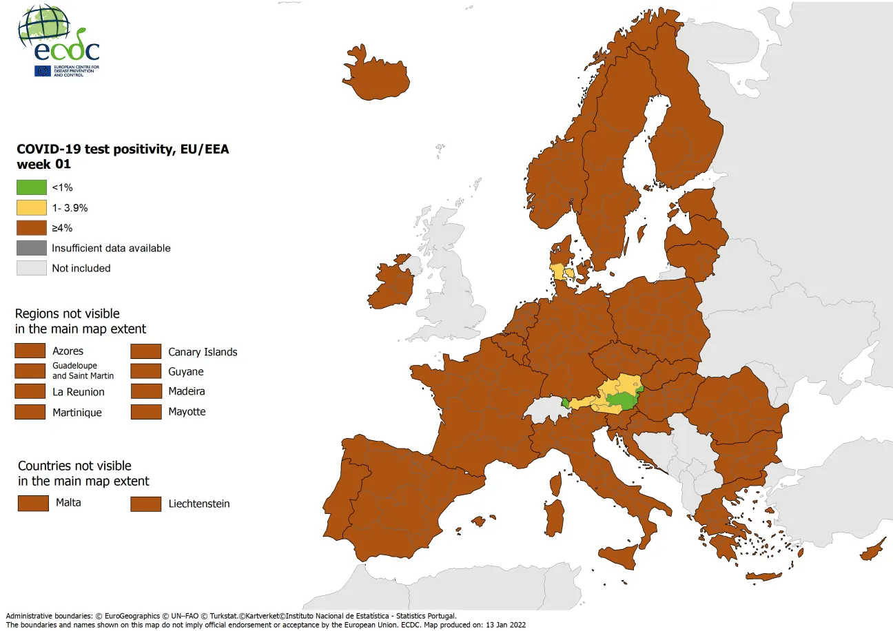 Positivity rates, updated 13 January 2022