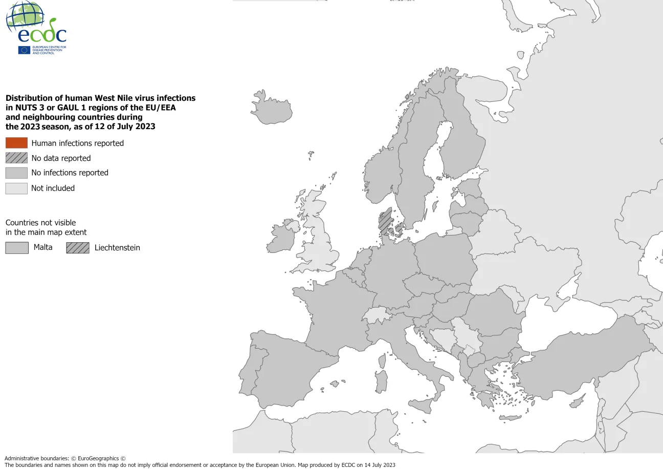 West Nile virus - human cases, 12 July 2023