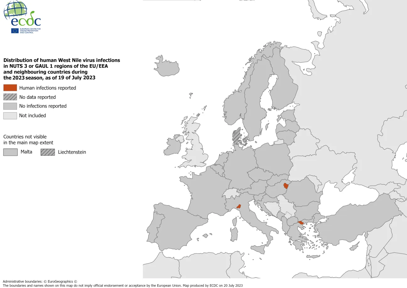 West Nile virus - human cases, 19 July 2023