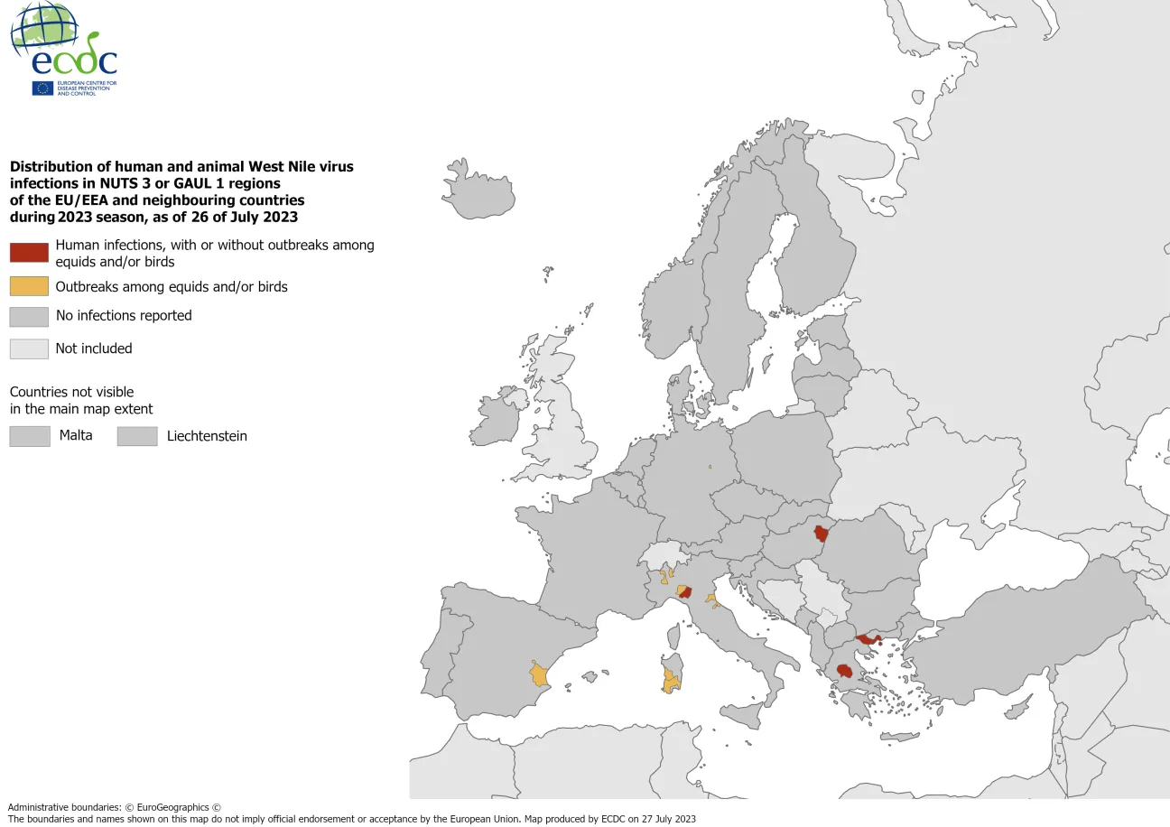 West Nile virus - infections among humans and outbreaks among equids and/or birds, 26 July 2023