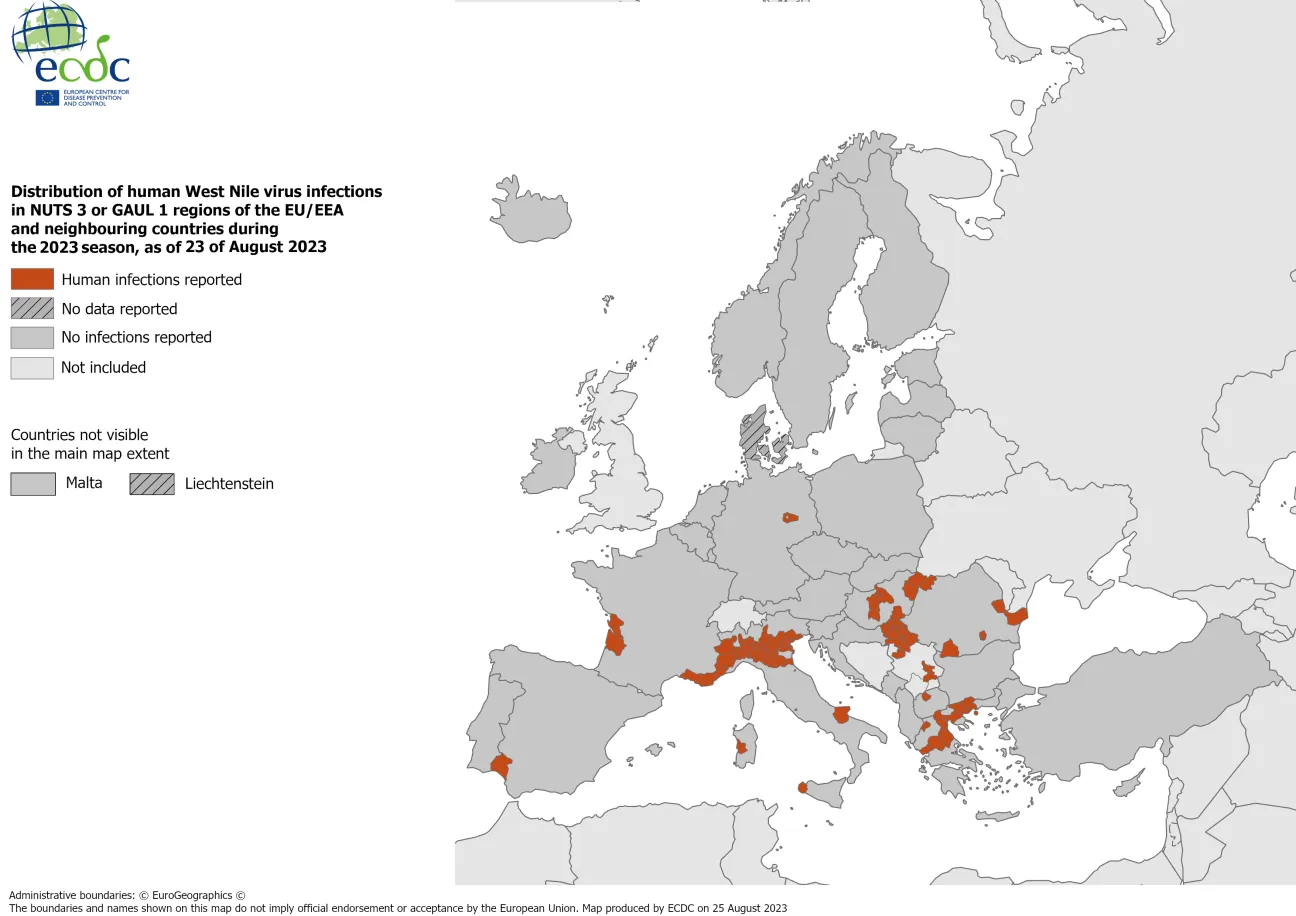 West Nile virus - human cases, 23 August 2023