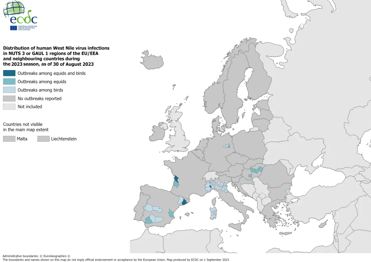 West Nile virus - outbreaks among equids and/or birds, 30 August 2023