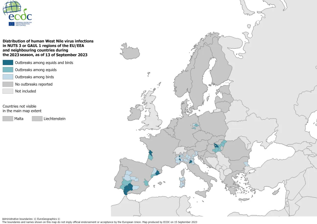  West Nile virus - outbreaks among equids and/or birds, 13 September 2023