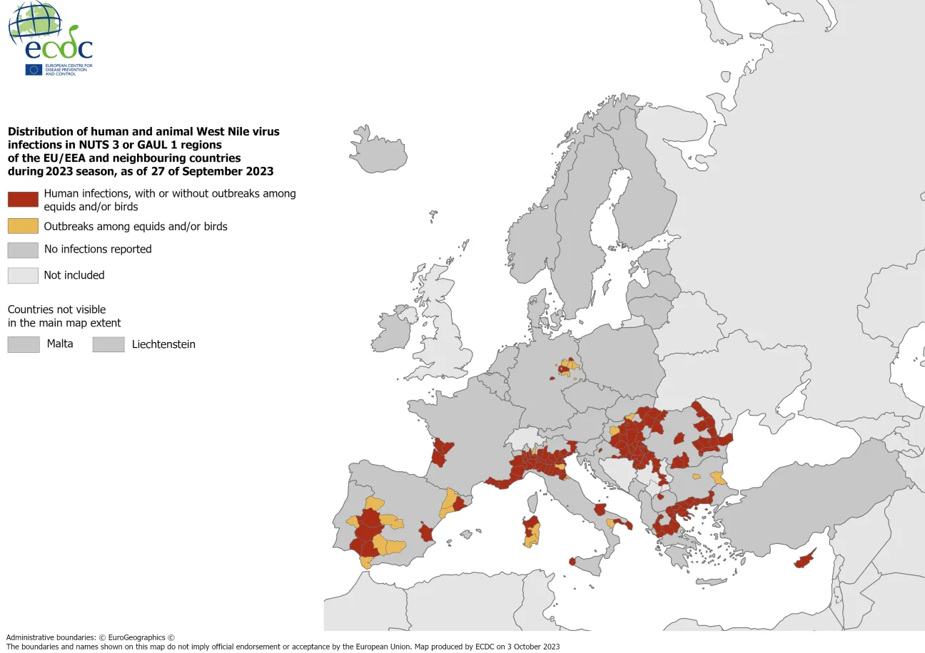 West Nile virus - infections among humans and outbreaks among equids and/or birds, 27 September 2023