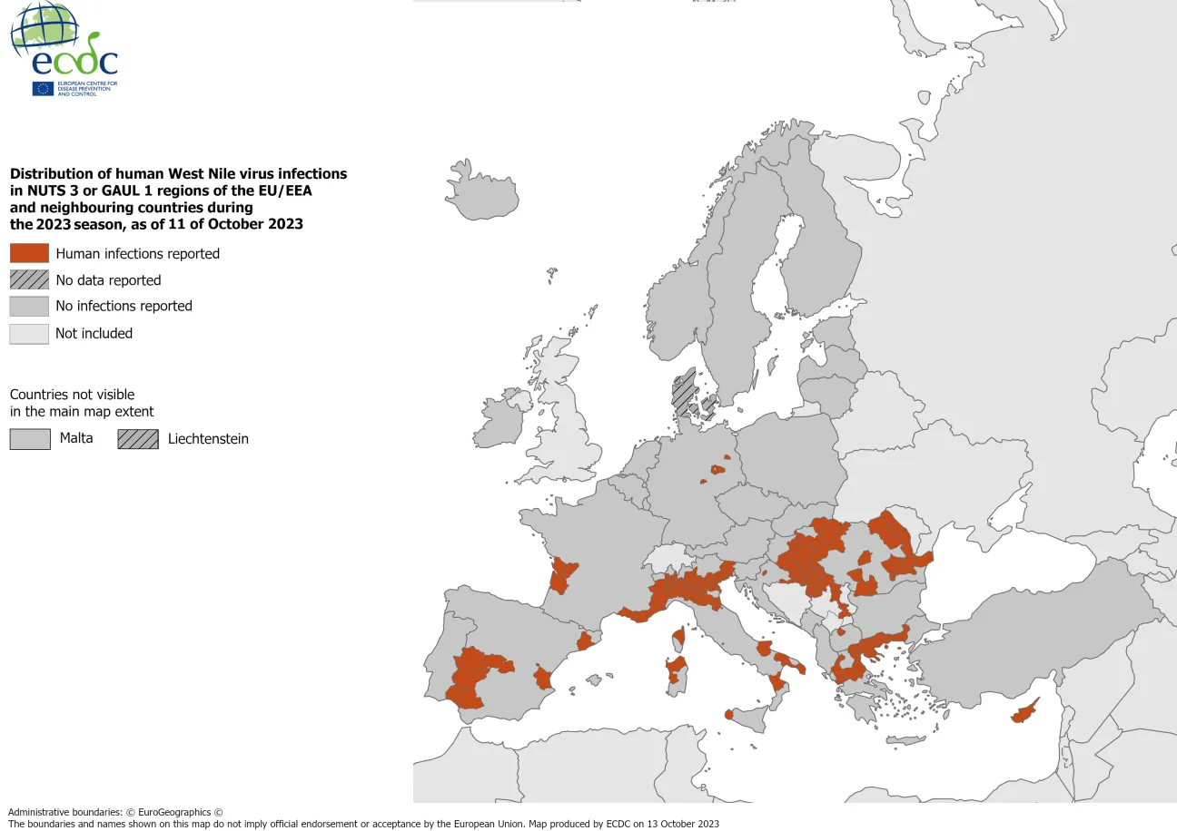 West Nile virus - human cases, 11 October 2023