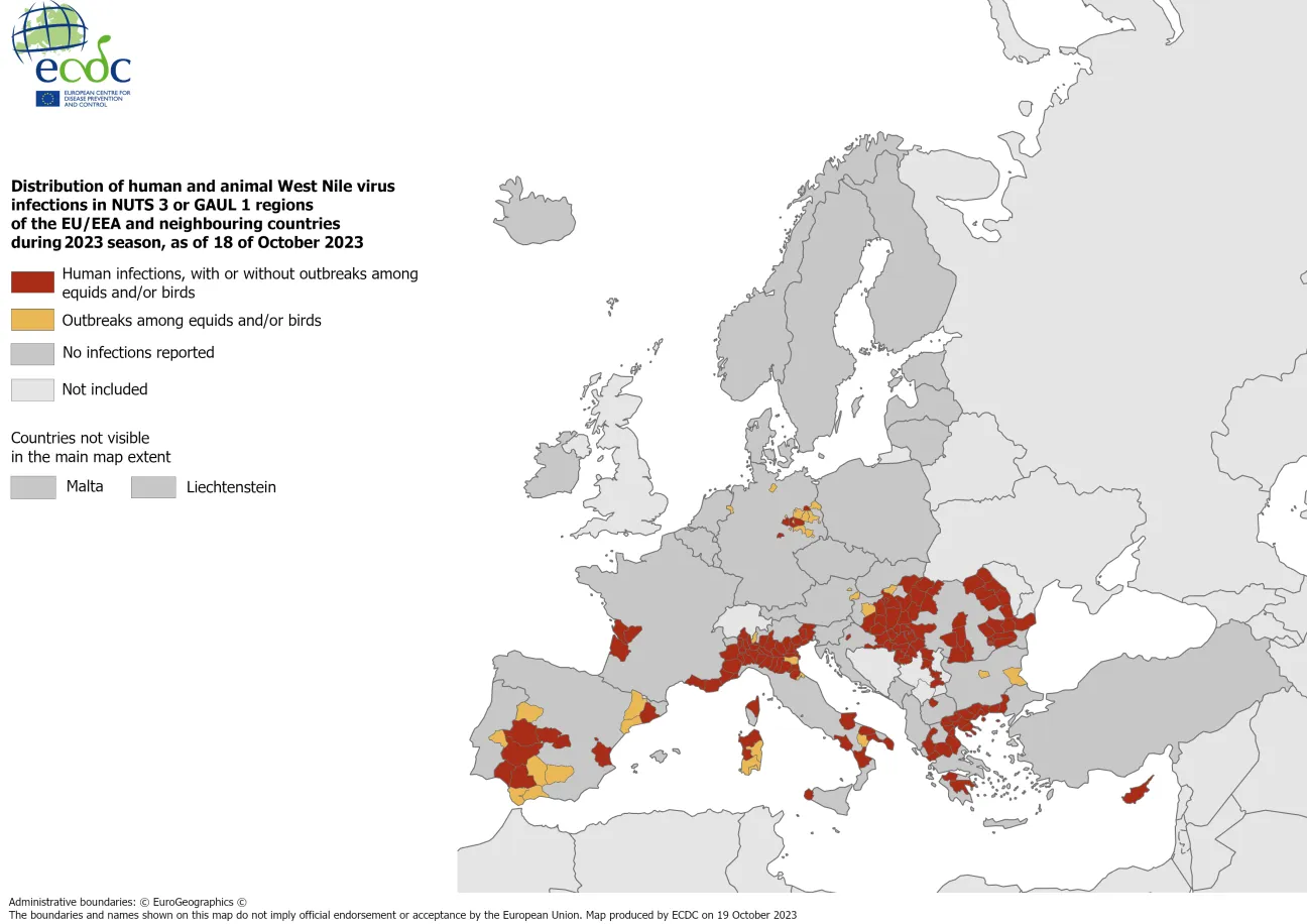 West Nile virus - infections among humans and outbreaks among equids and/or birds, 18 October 2023