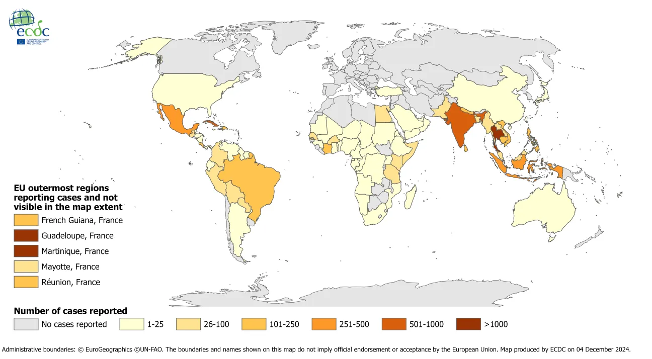 Travel-associated cases of dengue 2018-2023