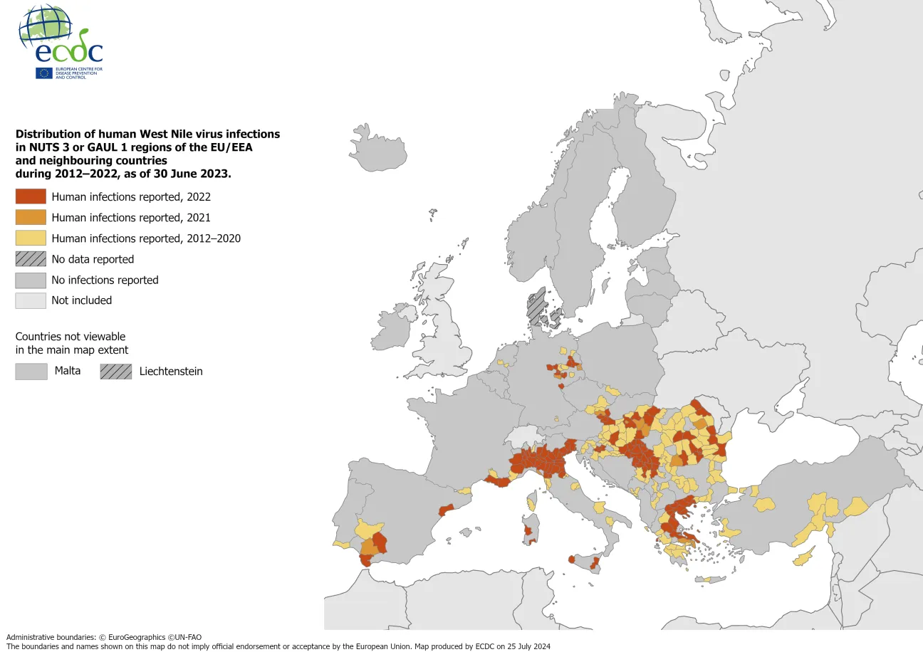 West Nile virus infections in humans 2012-2022