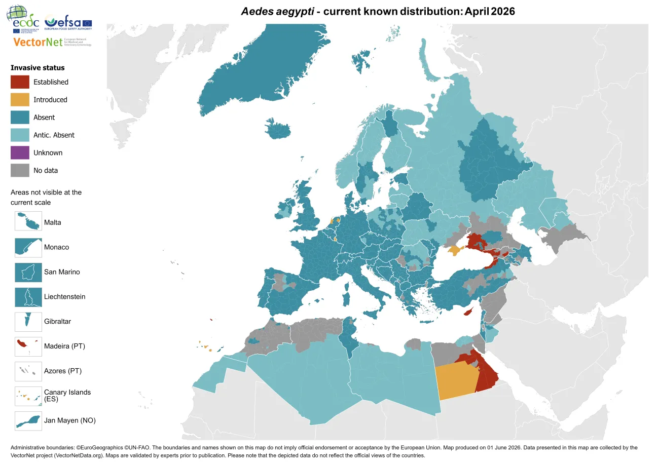Aedes aegypti - current known distribution: April 2026