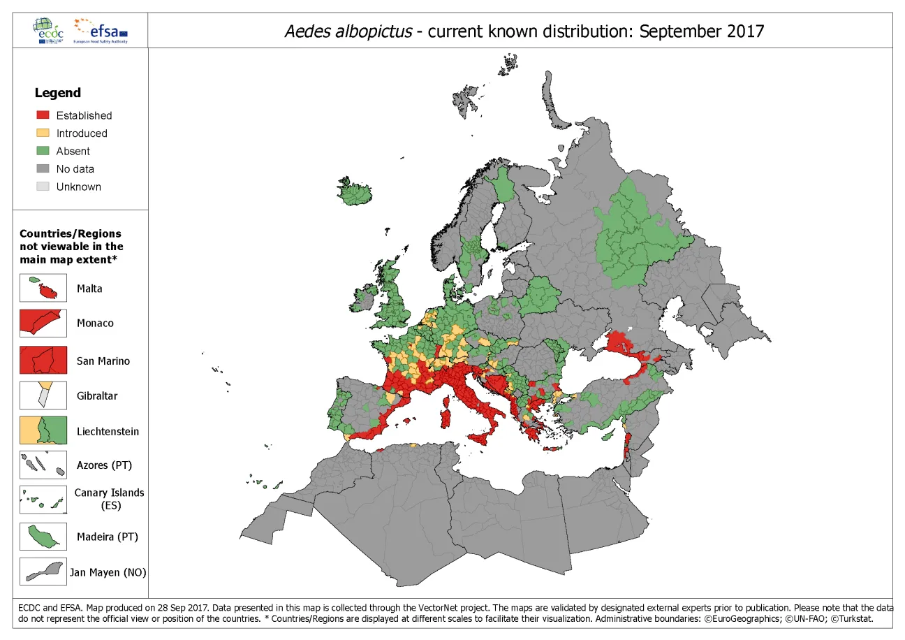Aedes albopictus - current known distribution: September 2017