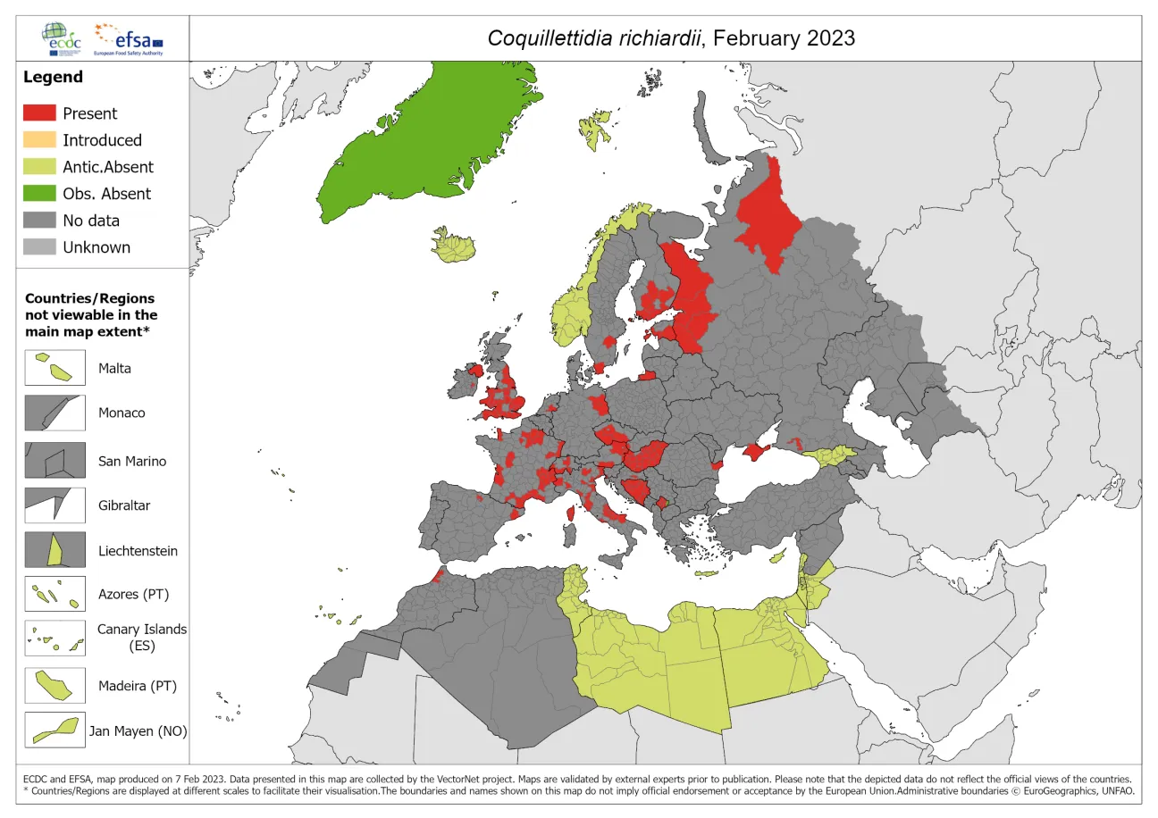 Coquillettidia richiardii - current known distribution: February 2023