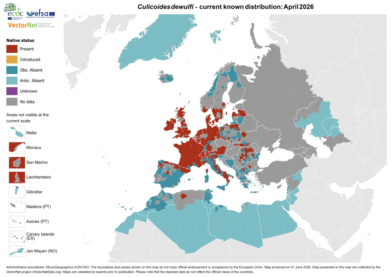 Culicoides dewulfi - current known distribution: April 2026.png