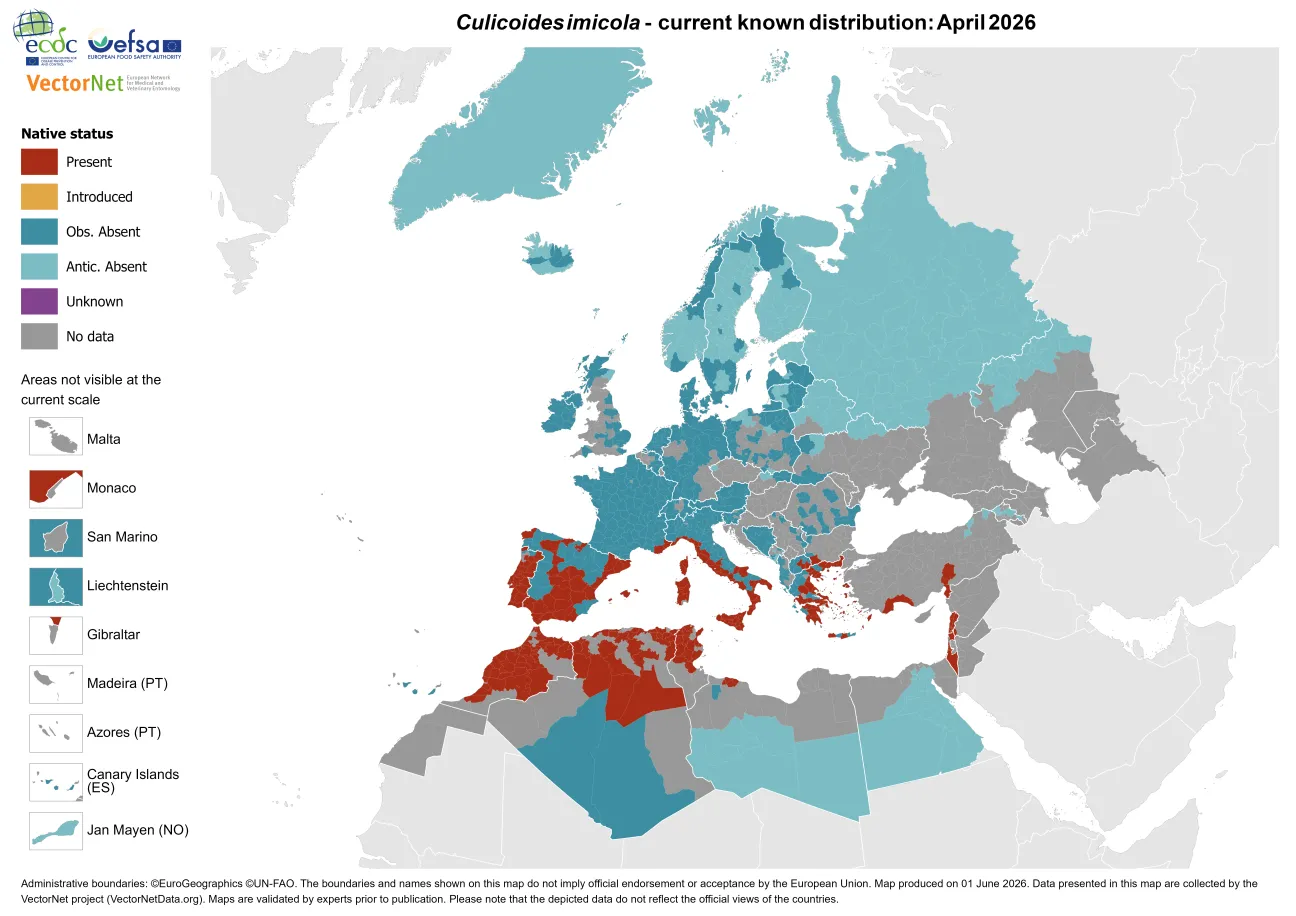 Culicoides imicola - current known distribution: April 2026.png