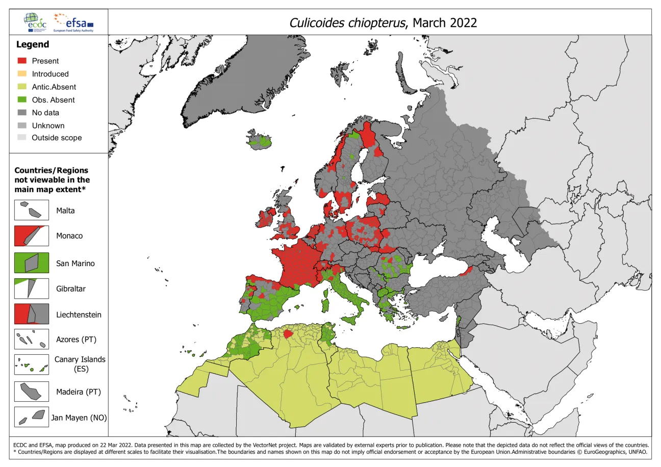 Culicoides chiopterus - current known distribution: March 2022