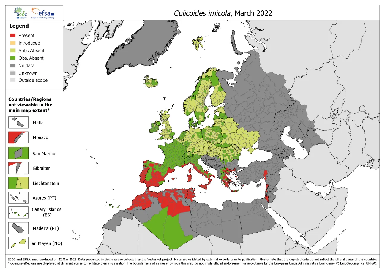 Culicoides imicola - current known distribution: March 2022