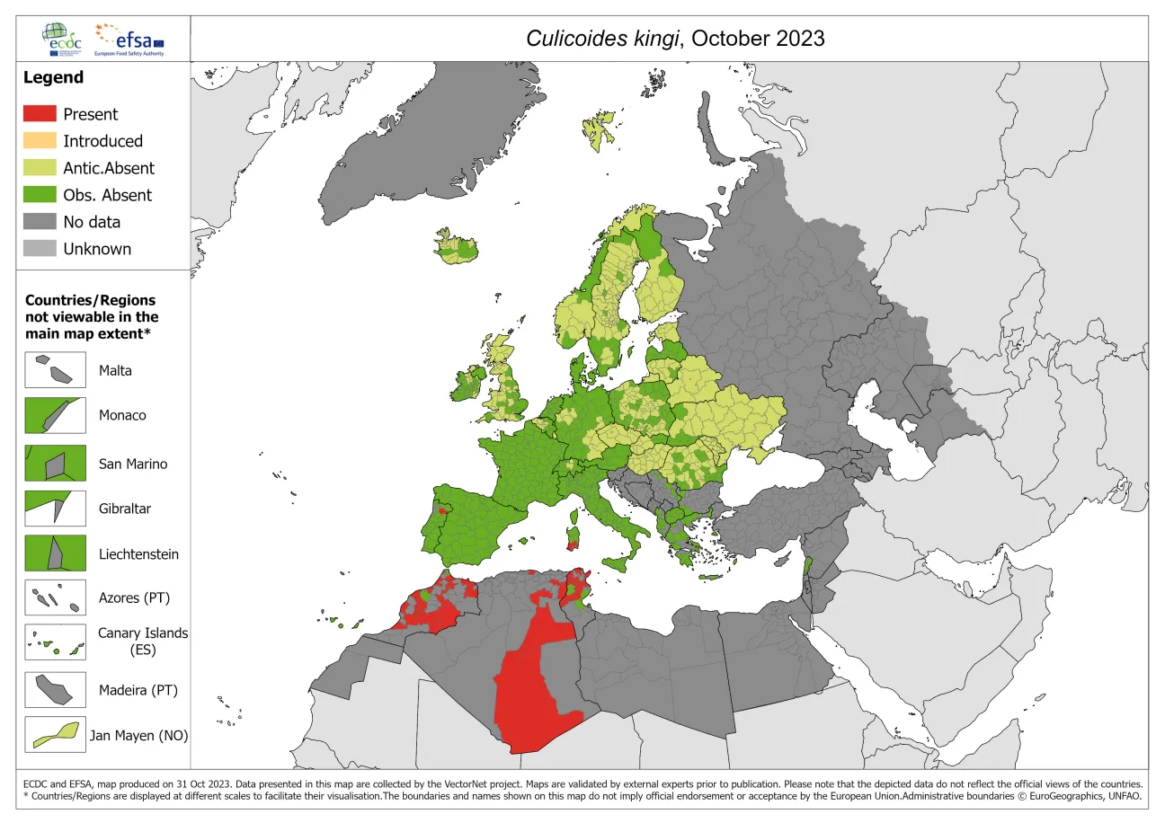Culicoides kingi - current known distribution: October 2023
