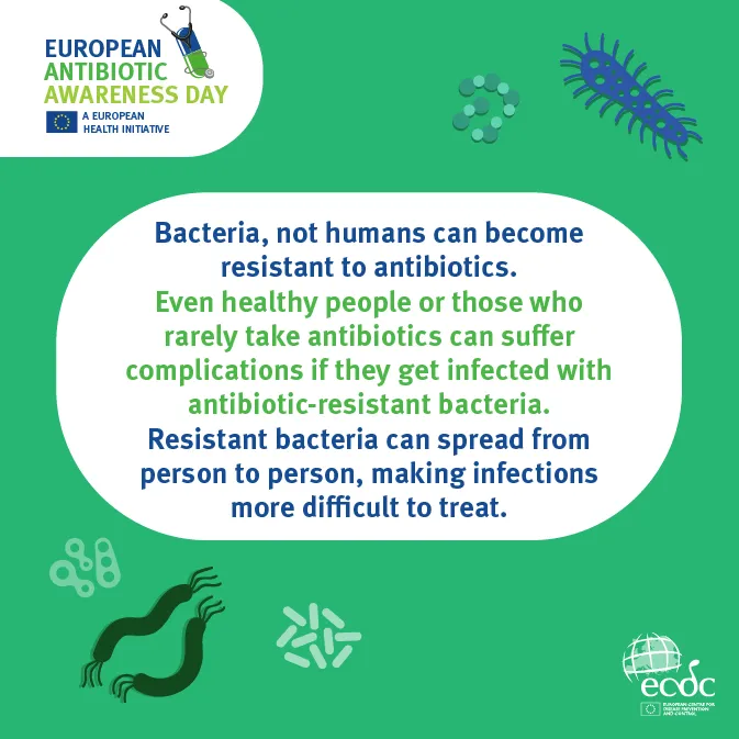 Social media card: bacteria not humans can become resistant
