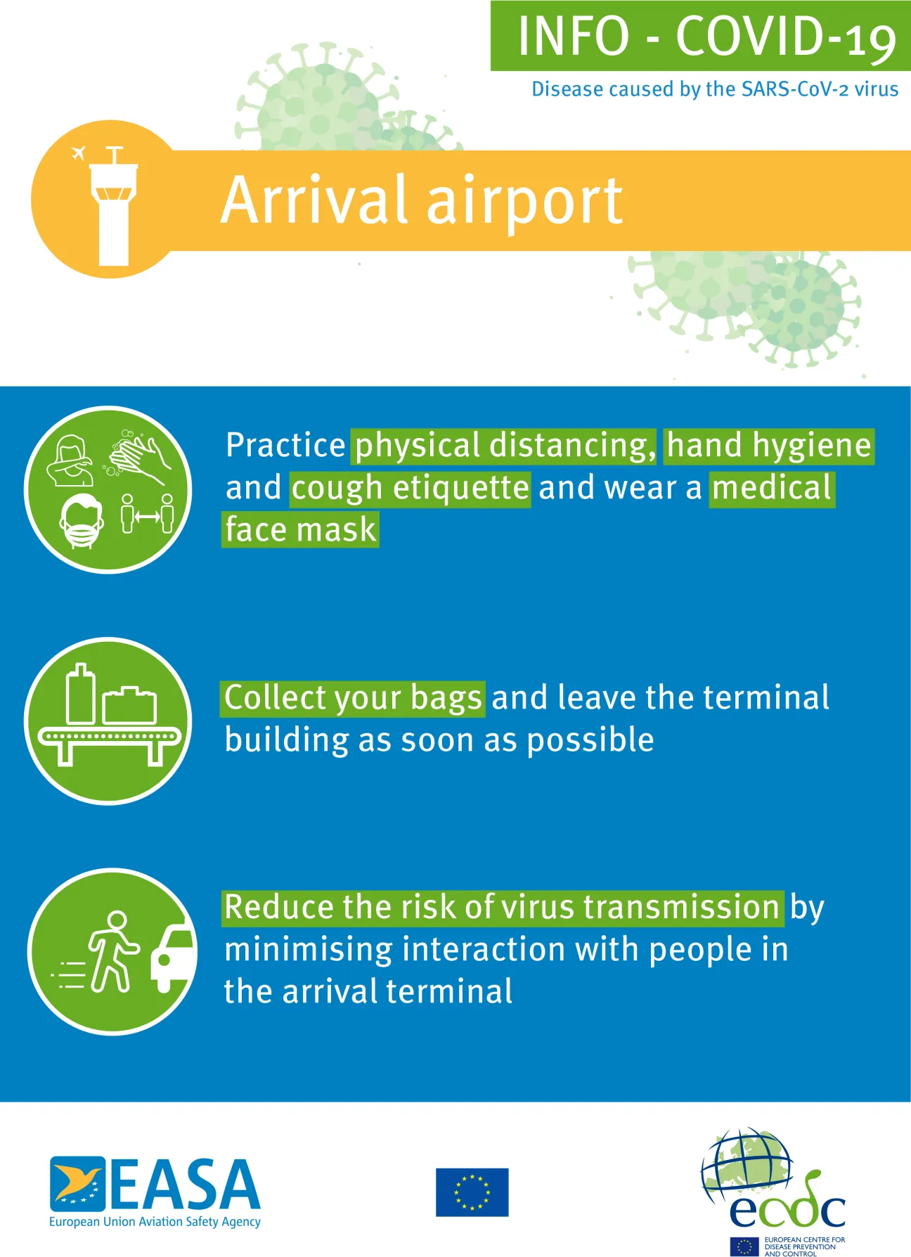 Poster: Arrival airport (blue background)