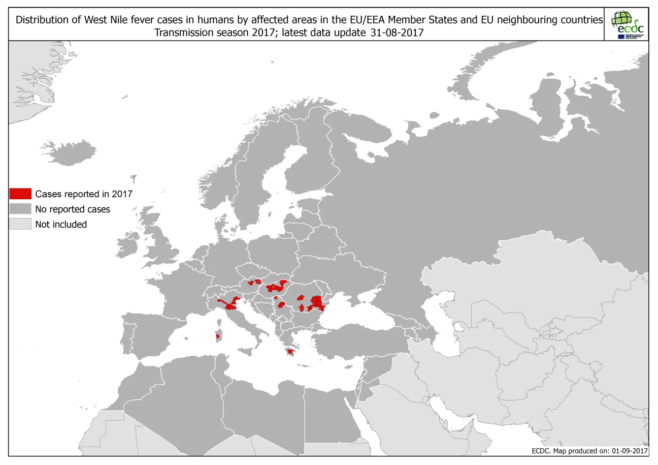West Nile fever in Europe in 2017; updated 1 September