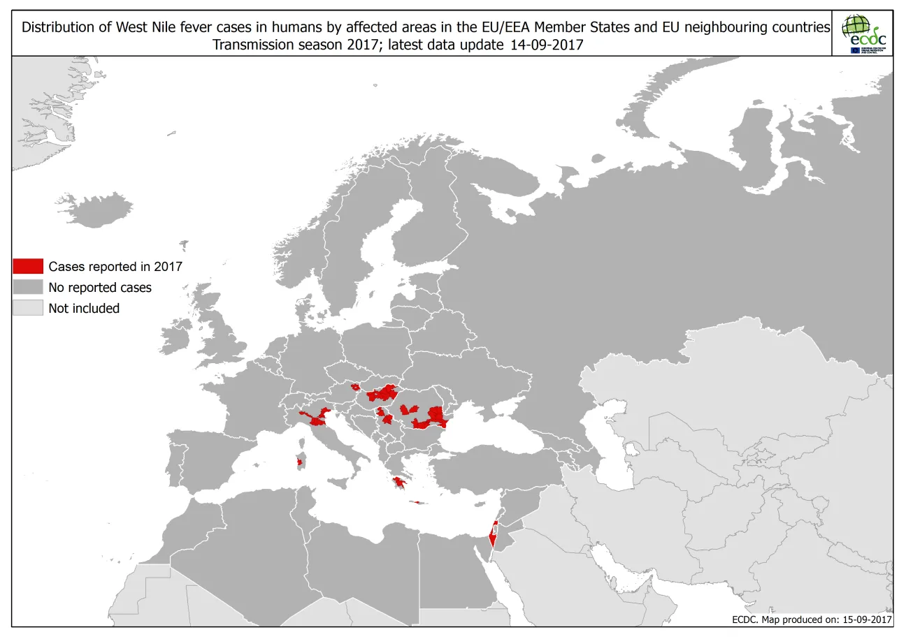 West Nile fever in Europe in 2017; updated 15 September