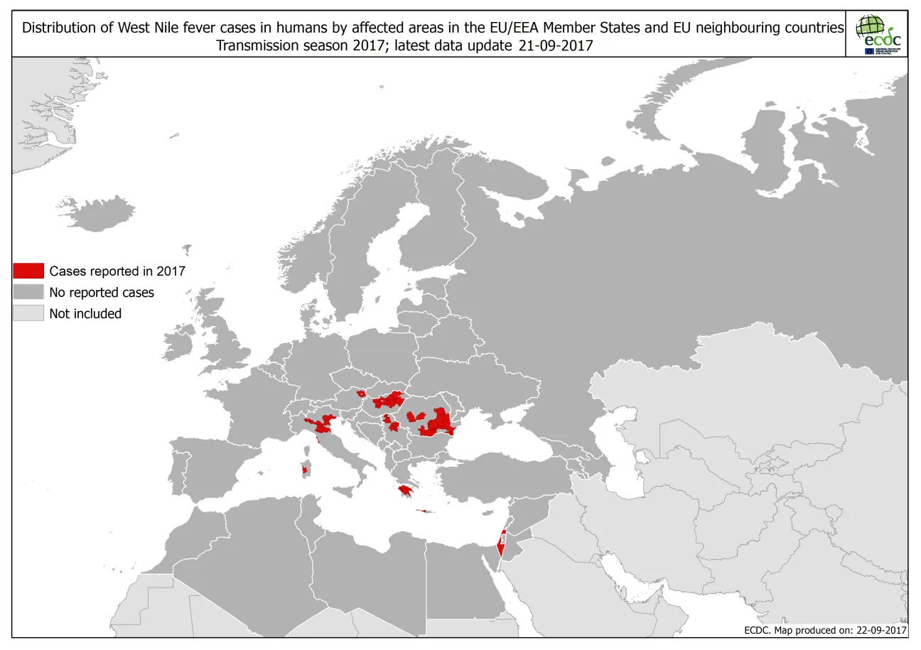 West Nile fever in Europe in 2017; updated 22 September