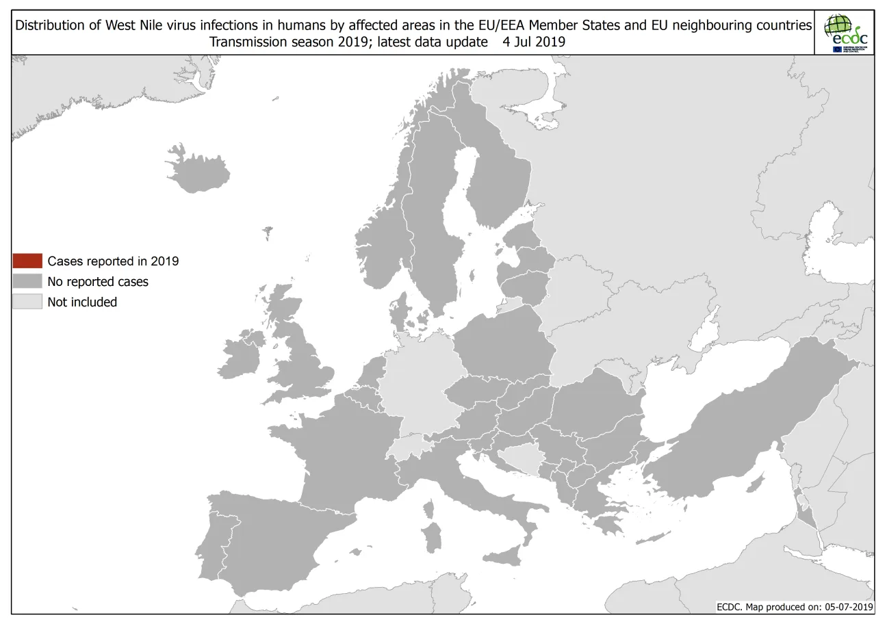West Nile virus in Europe in 2019 - human cases, updated 4 July