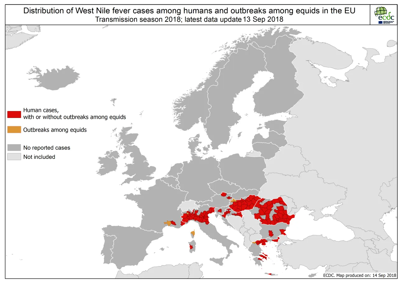 West Nile fever in Europe in 2018 - human and equine cases; updated 14 September