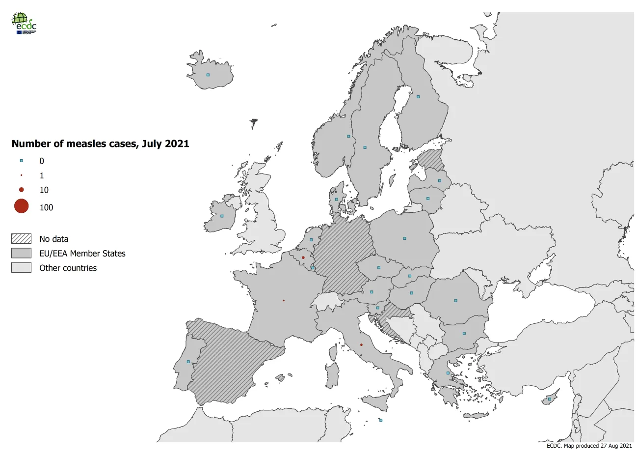 Number of measles deaths by country, July 2021