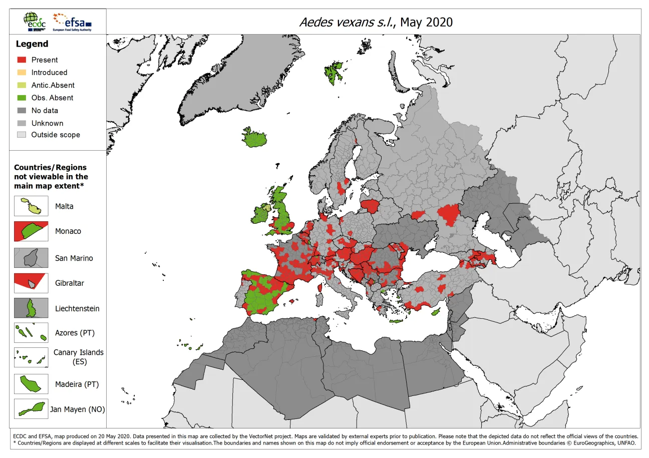 Aedes vexans s.l. - current known distribution: May 2020
