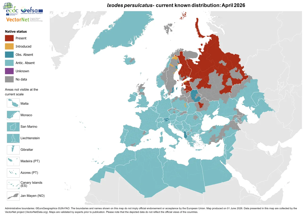 Ixodes persulcatus - current known distribution: April 2026.png