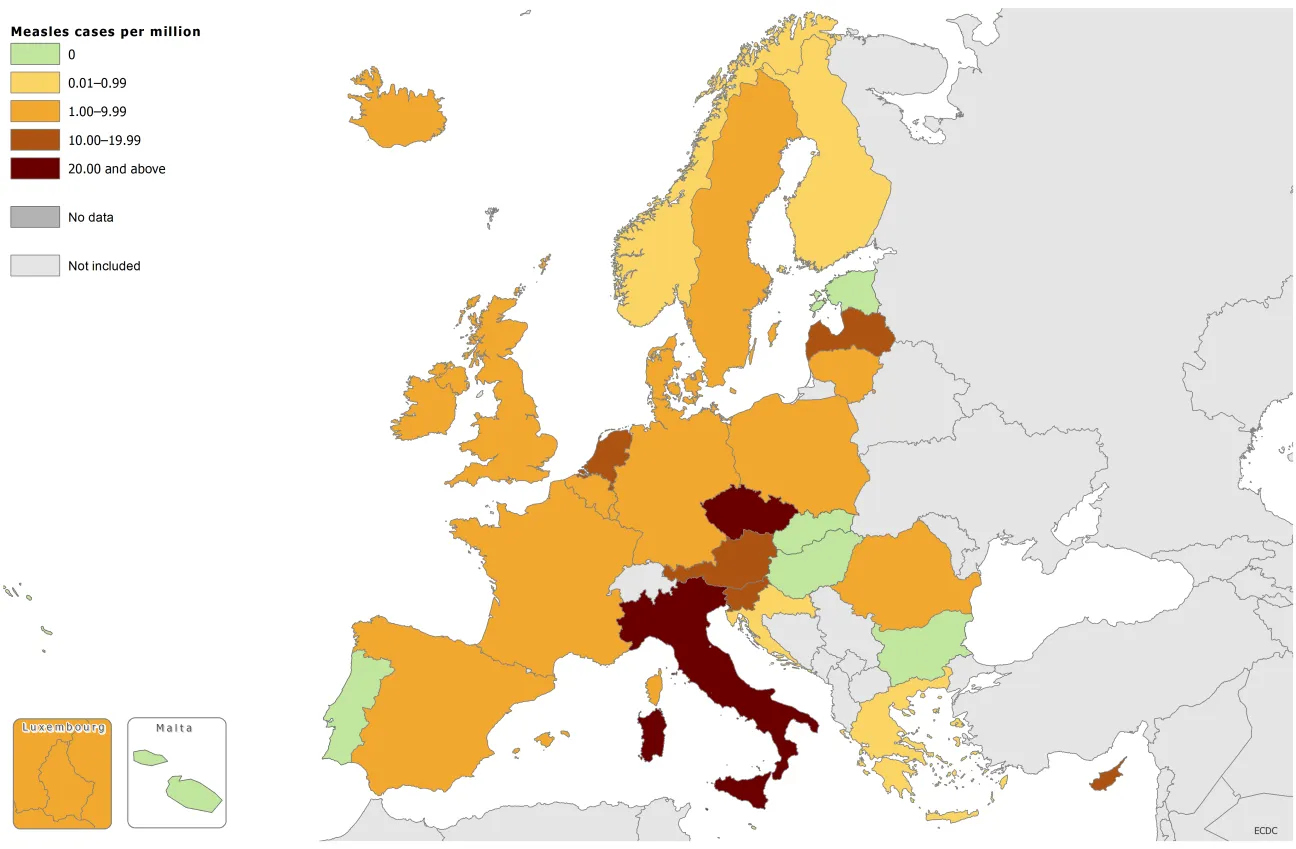 Measles notification rate, December 2013 to November 2014