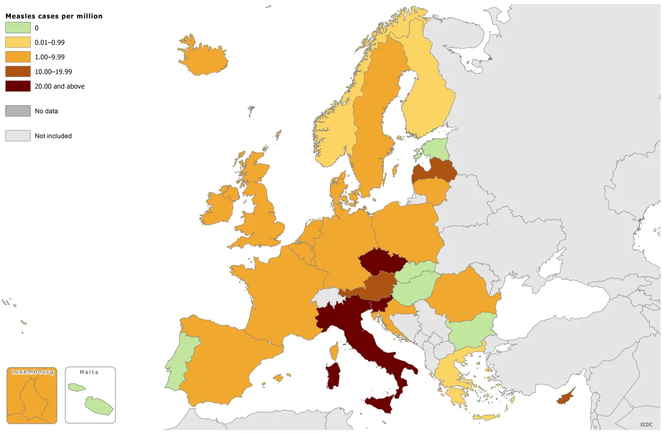 Measles notification rate, January 2014 to December 2014