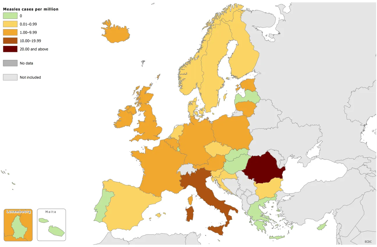 Measles notification rate, January 2016 to December 2016