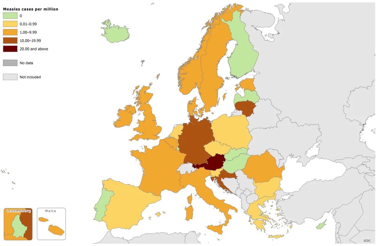 Measles notification rate, April 2015 to March 2016