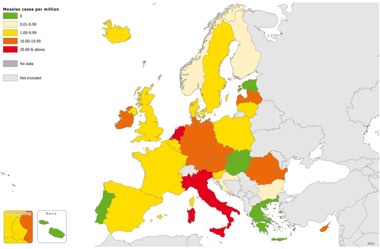 Measles notification rate, July 2013 to June 2014