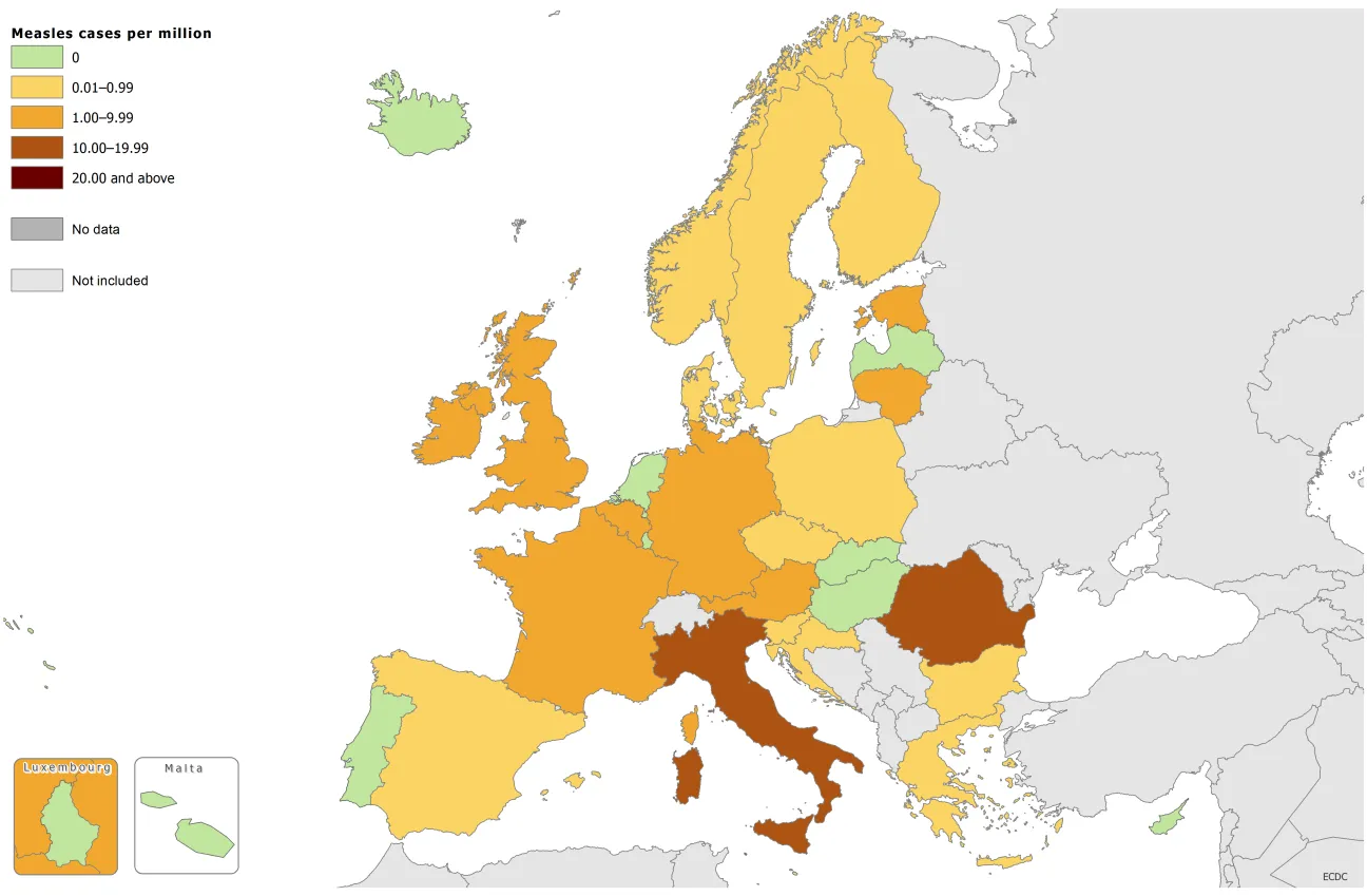 Measles notification rate, August 2015 - July 2016