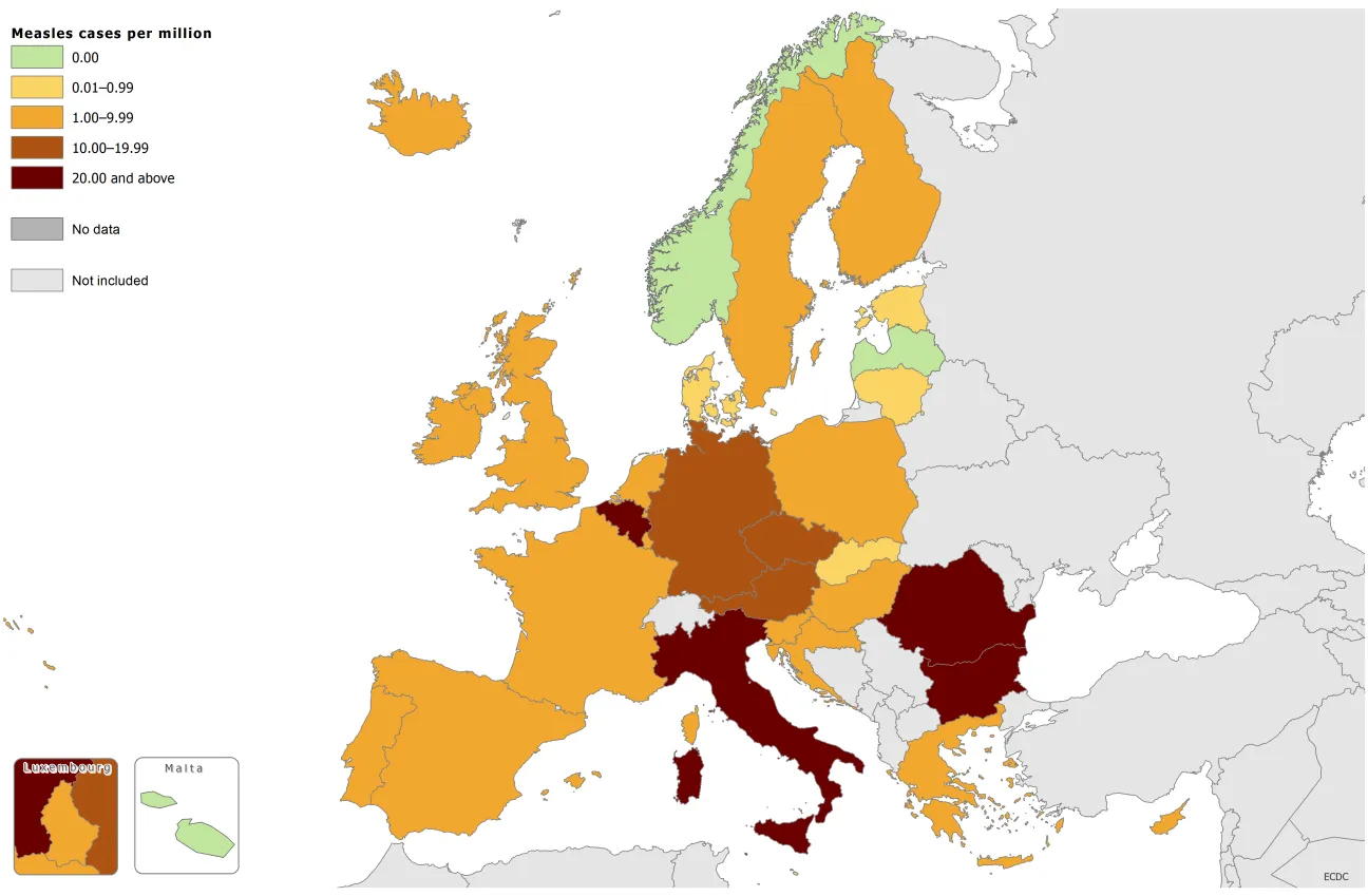 Measles surveillance data from 1 August 2016 to 31 July 2017