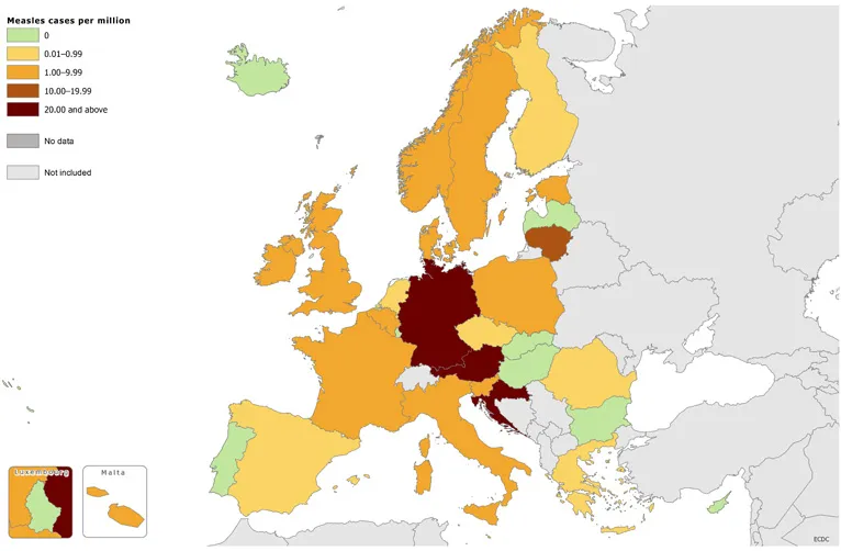 Measles notification rate, February 2015 to January 2016