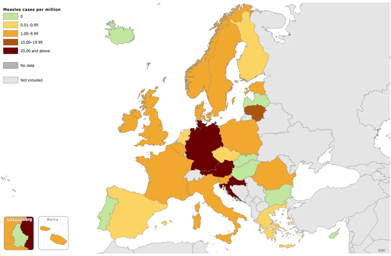 Measles notification rate, 1 March 2015 to 29 February 2016