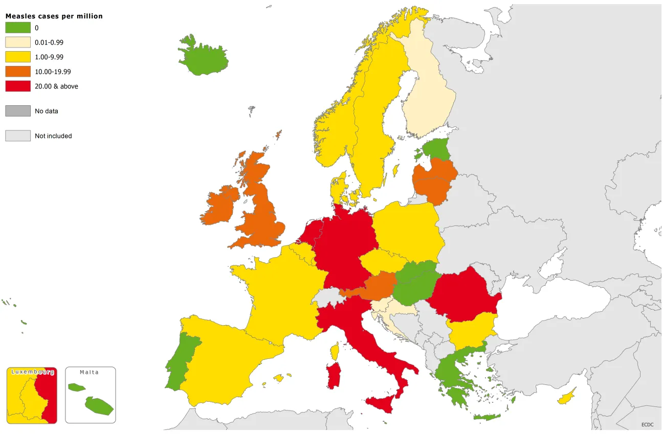 Measles notification rate, June 2013 to May 2014