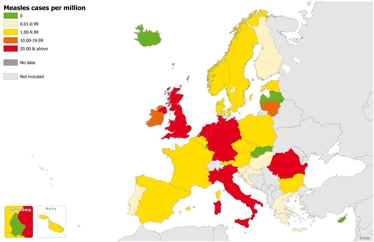 Measles notification rate, January 2013 to December 2013
