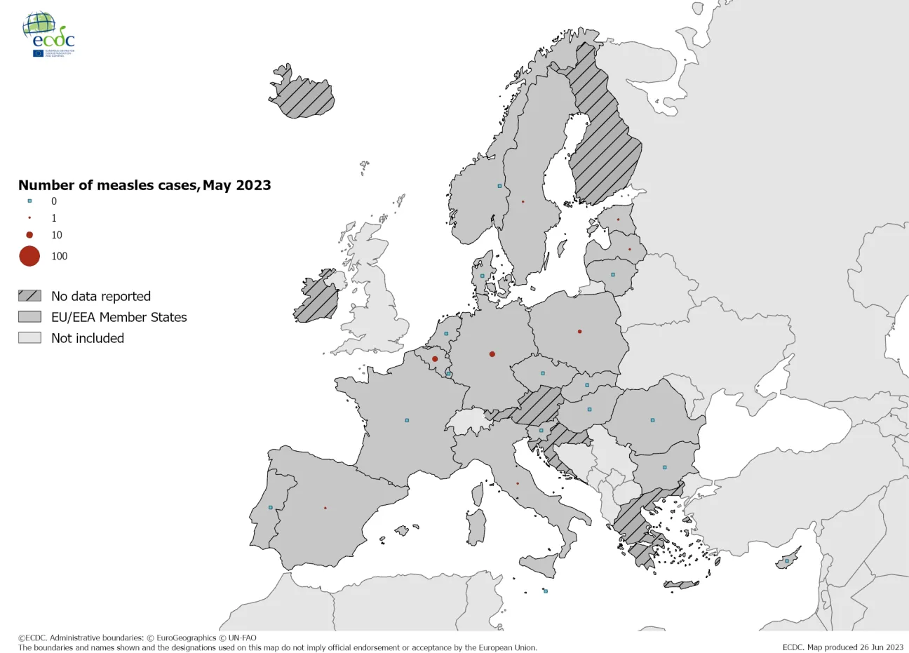Number of measles cases by country, May 2023