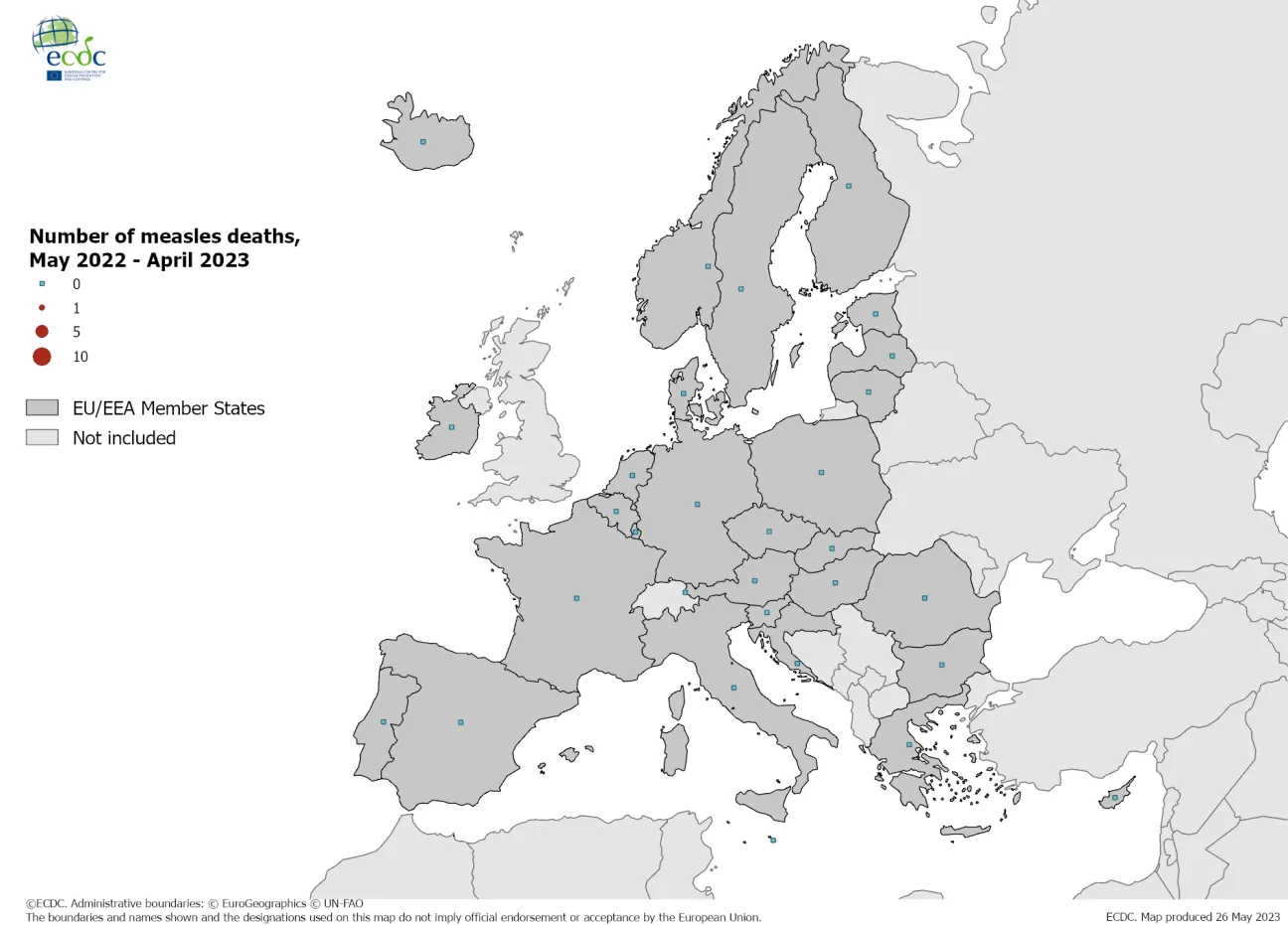 Number of measles deaths by country, May 2022 - April 2023