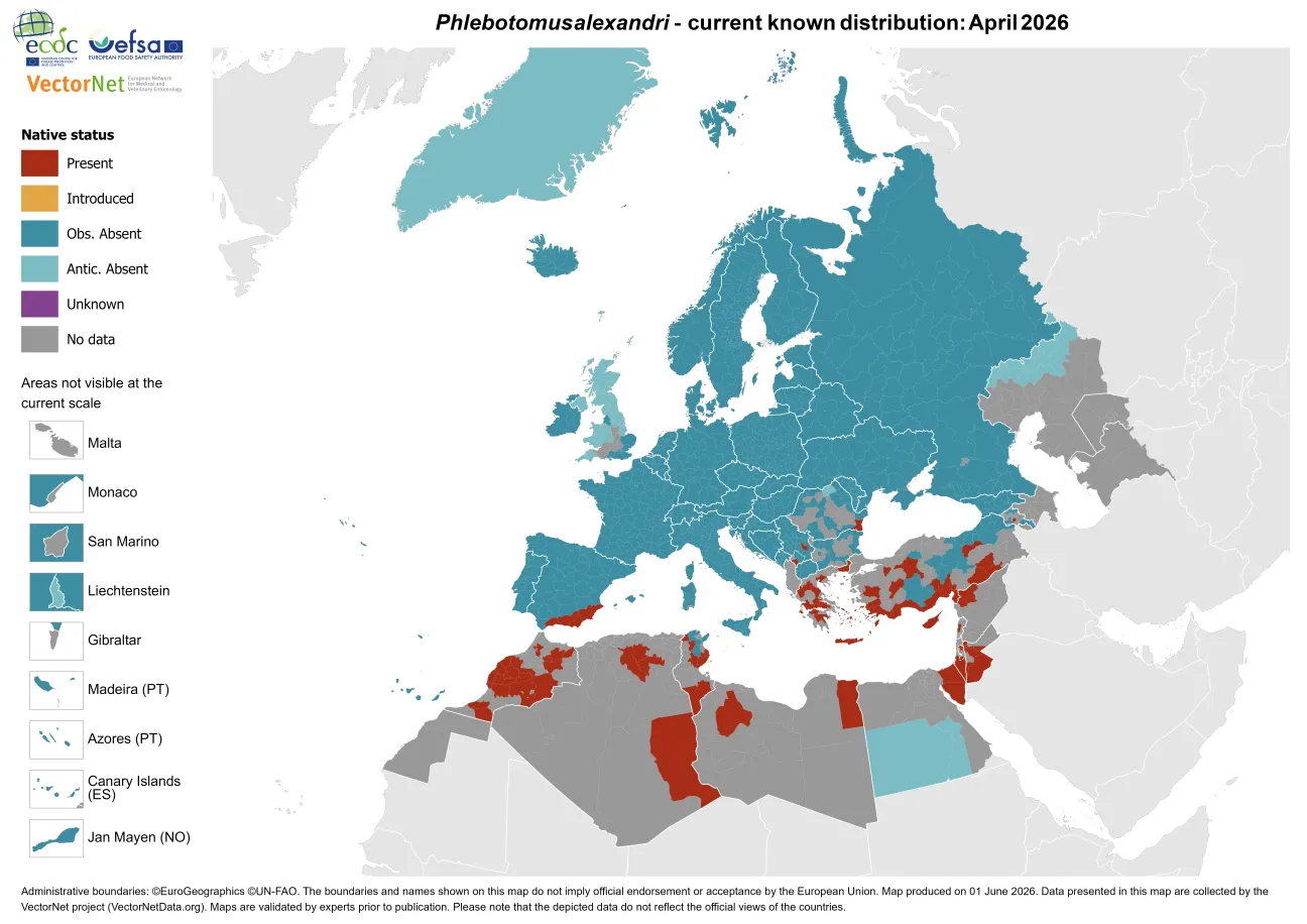 Phlebotomus alexandri - current known distribution: October 2023